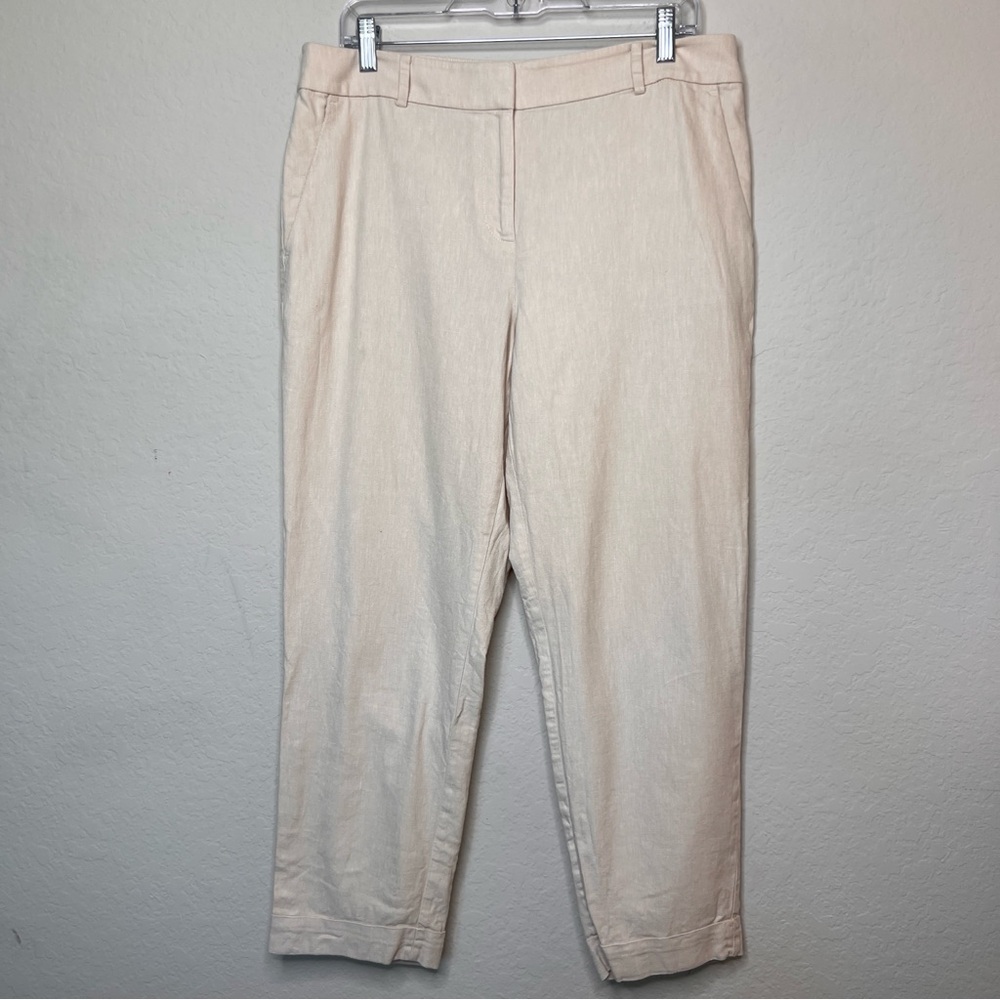 LOFT Devin Slim Curvy Pants | Size 10 | Khaki Linen Blend | Ankle Length